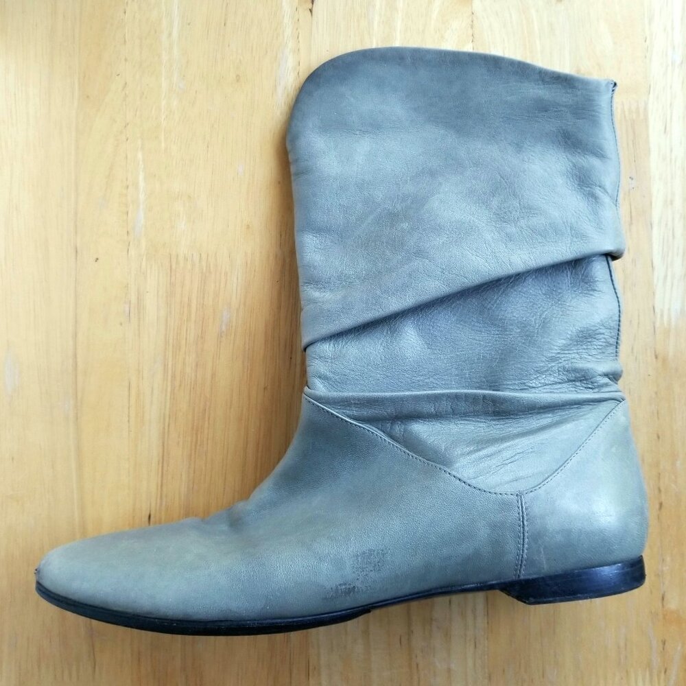 BELLE Stylish Leather Boots Pastel Mint Gray